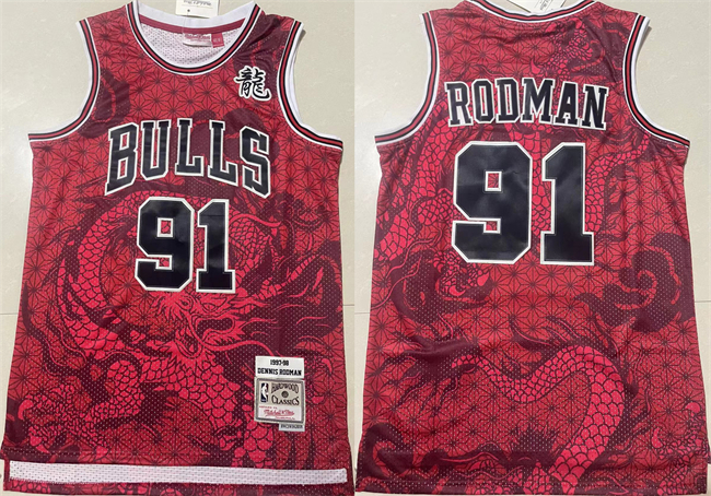 Men's Chicago Bulls #91 Dennis Rodman Red 1997-98 Throwback Stitched Basketball Jersey 02